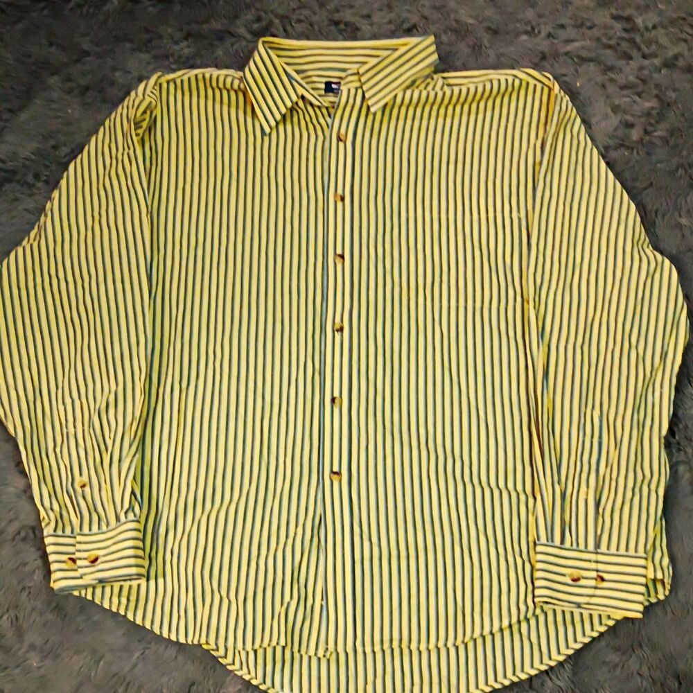 Puritan Wrinkle Resistant Striped Woven Button-Up Shirt XL Long Sleeve Yellow